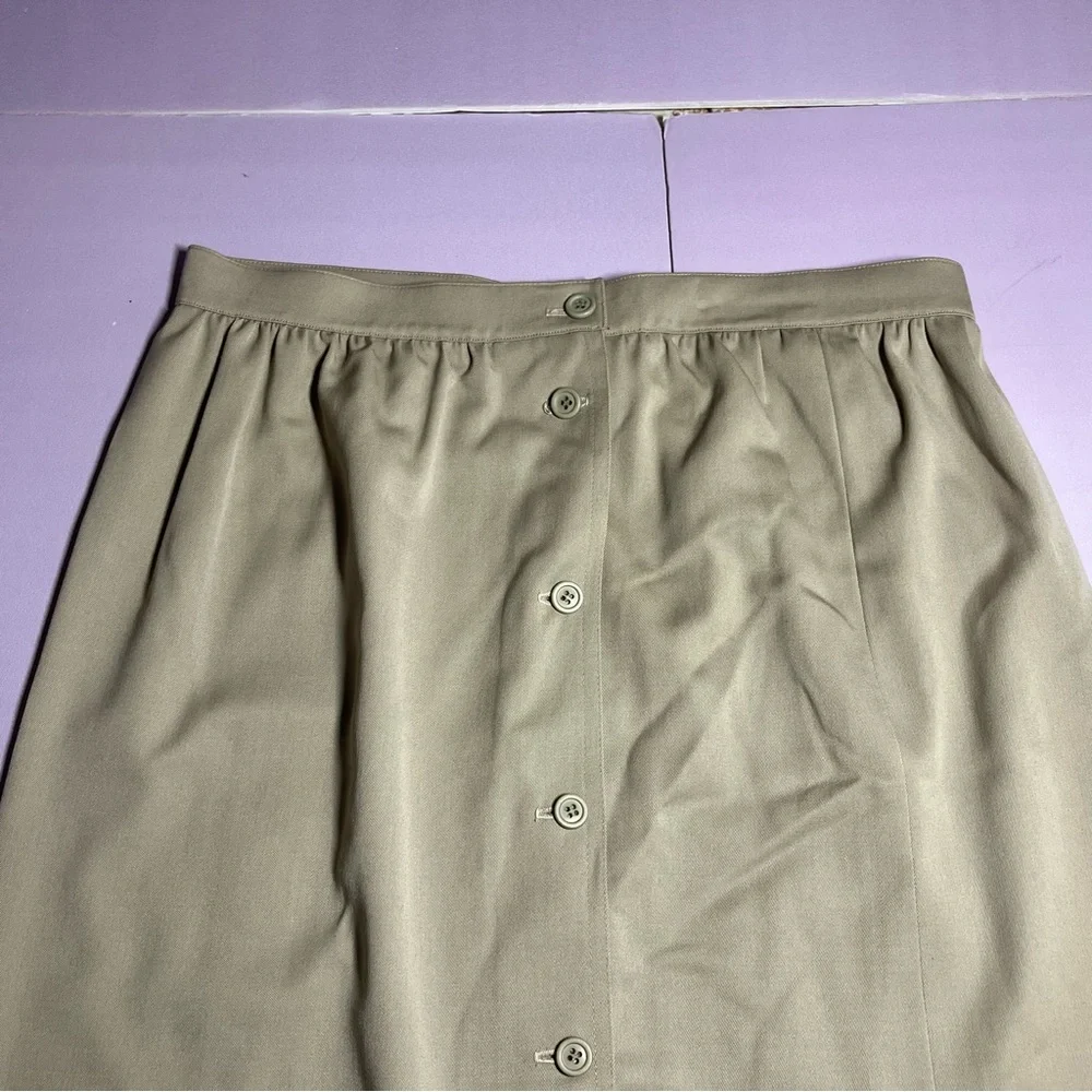 Vtg Michael Kors M Button Straight Midi Skirt 100% Wool Beige Bergdorf Goodman